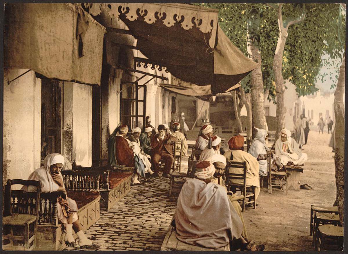 Tunis. Outside a Moorish cafe, circa 1890