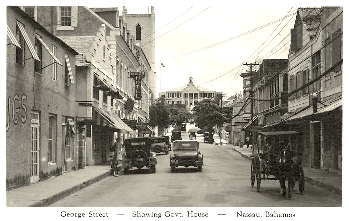 Nassau. George Street, panorama of Government House