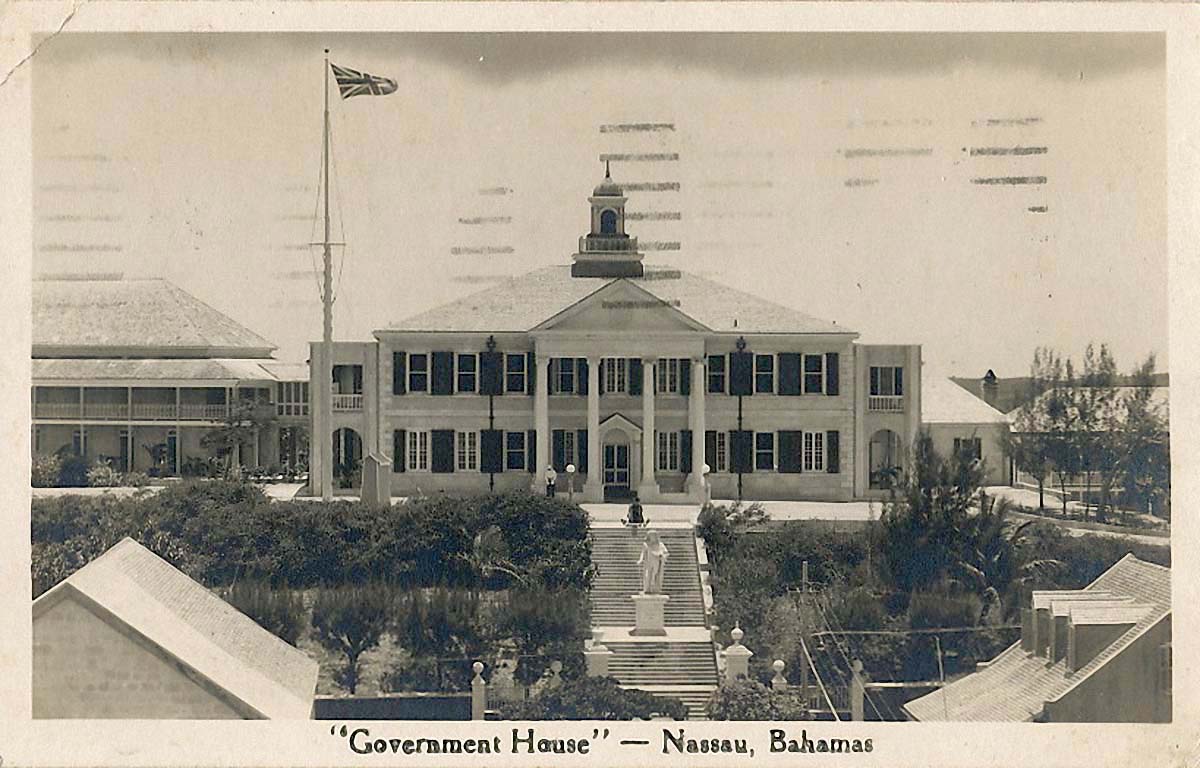 Nassau. Government House and Statue of Columbus, 1935