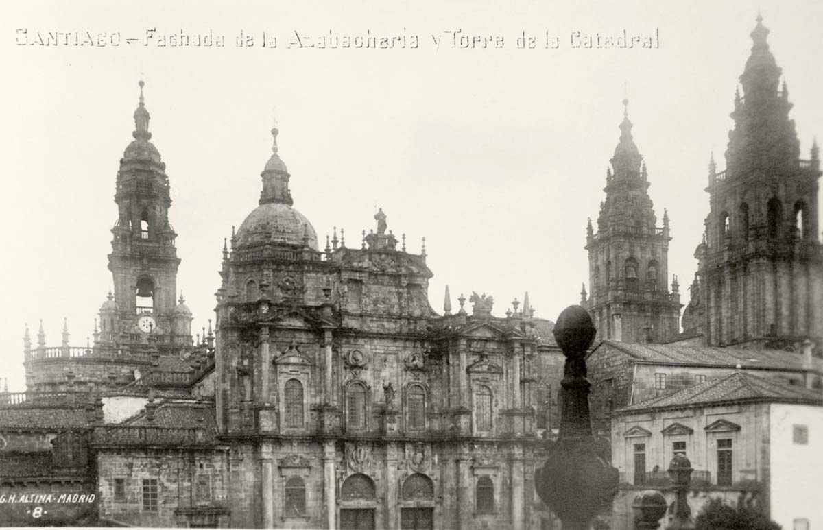 Santiago. Facade of the Azabacheria and tower of the Cathedral