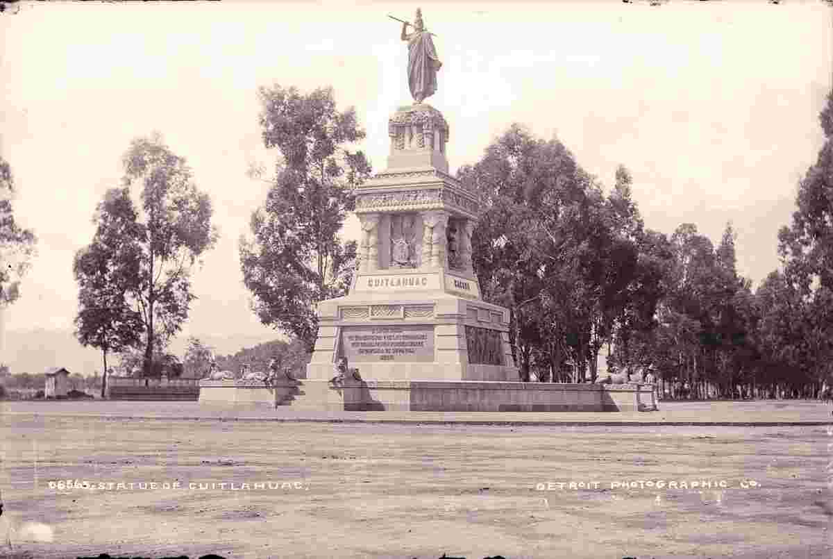 Mexico City. Monument to Cuauhtémoc on Reforma Avenue, circa 1890