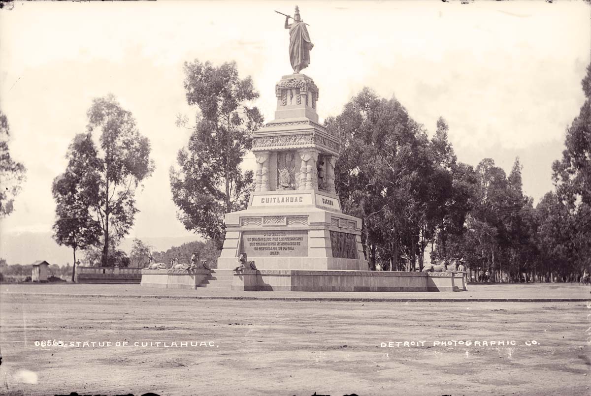Mexico City. Monument to Cuauhtémoc on Reforma Avenue, circa 1890