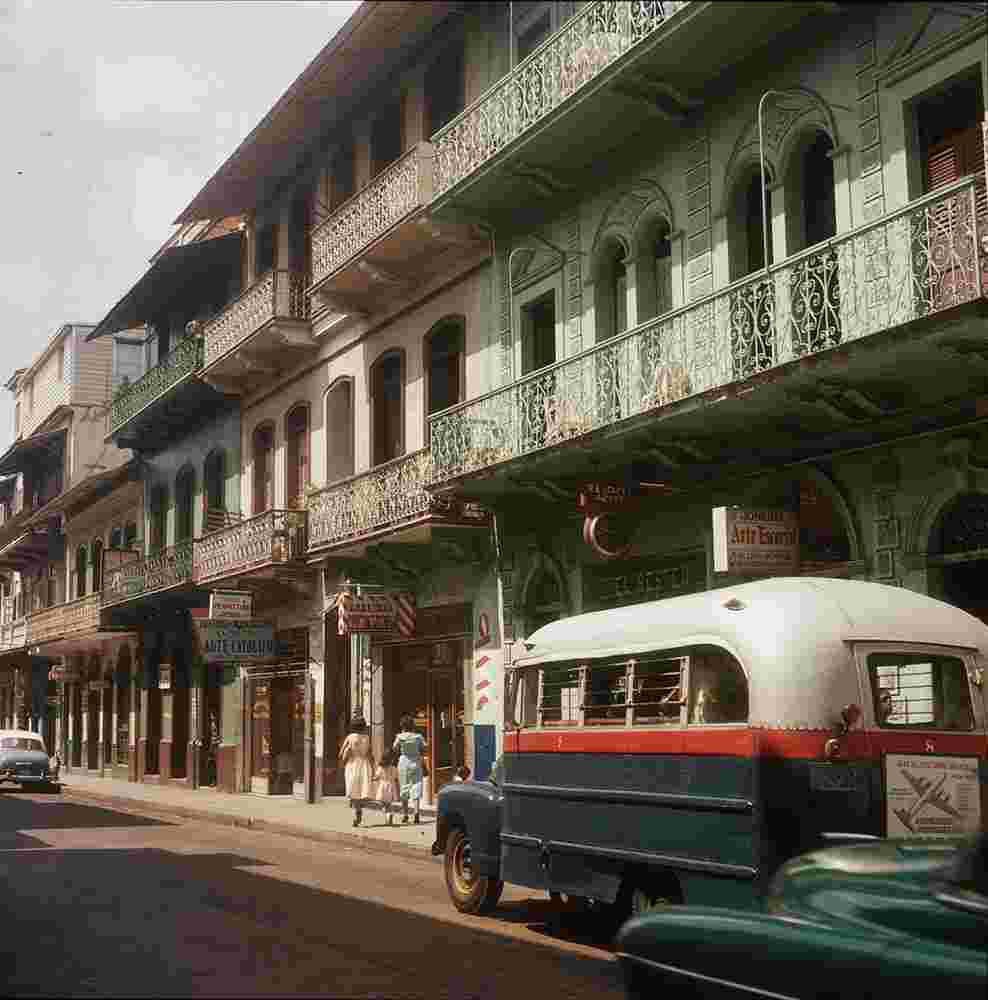 Panama City. A row of shops in a Panama City street, between 1955 and 1965