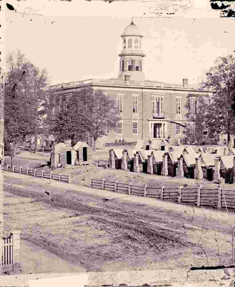 Atlanta. City Hall and camp of 2d Massachusetts Infantry on the grounds, 1864