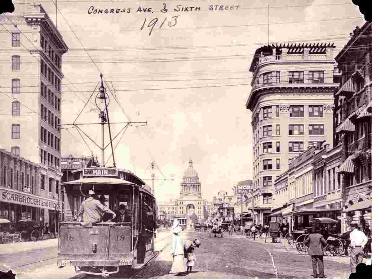 Austin. Crossroad of Congress Avenue and Sixth Street, 1913