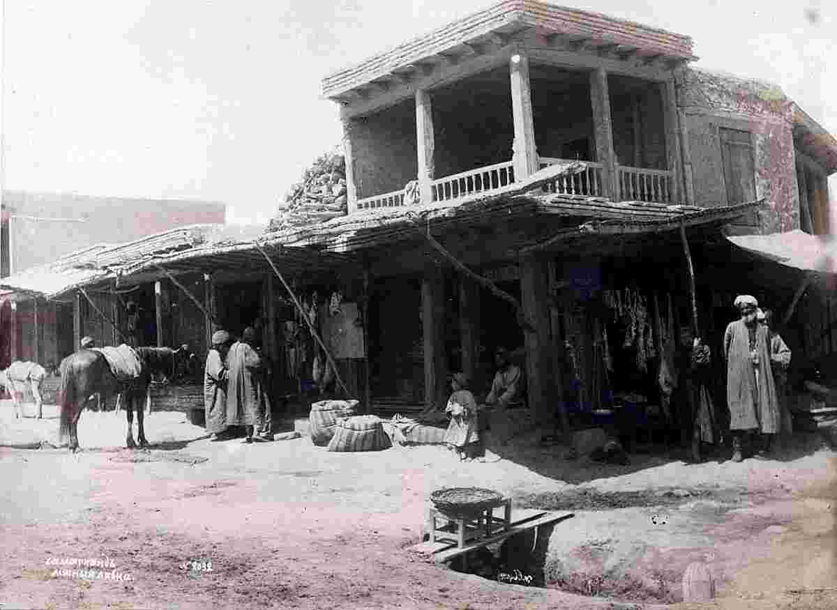 Samarkand. Bibixonim masjidi yonidagi Sartlar go'sht sotuvchilar, 1888 yil