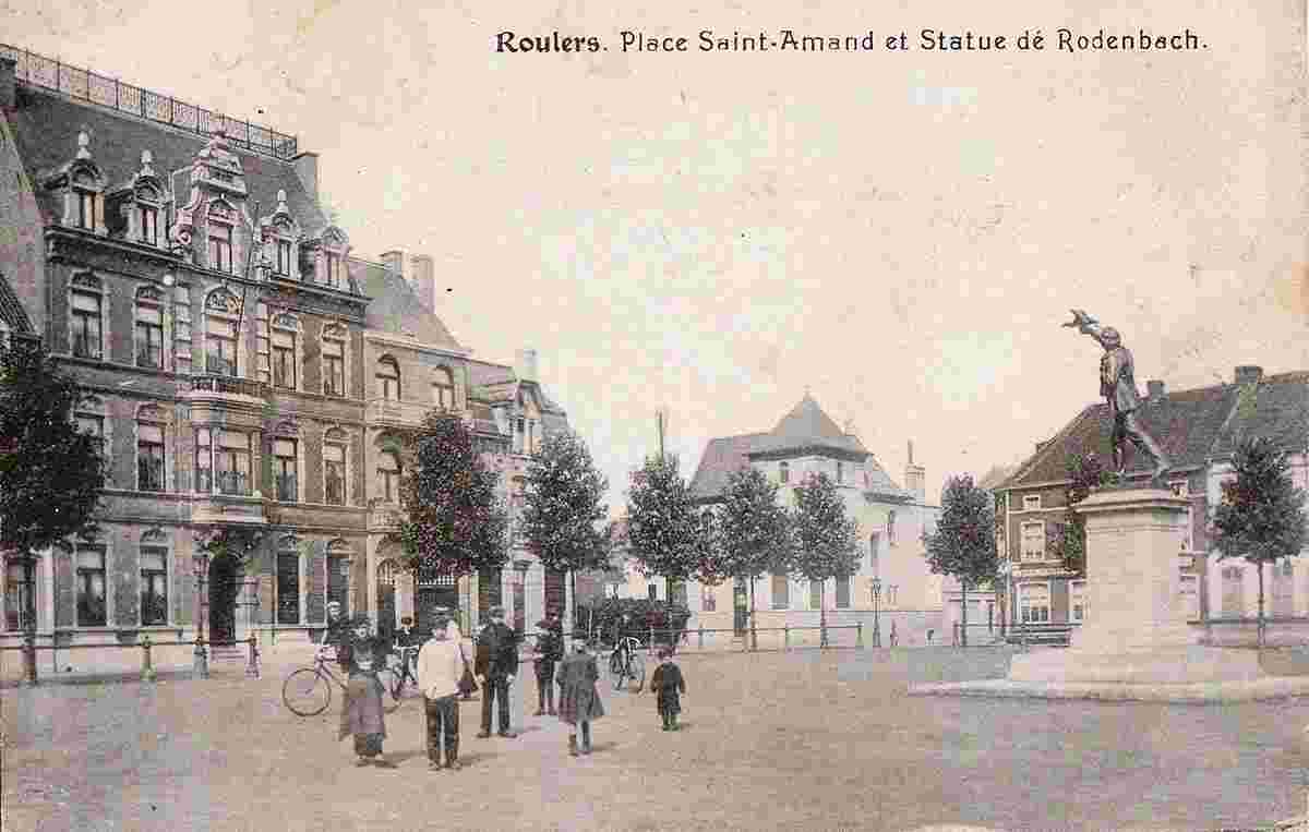 Roulers. Saint Amand's Square and Rodenbach Statue