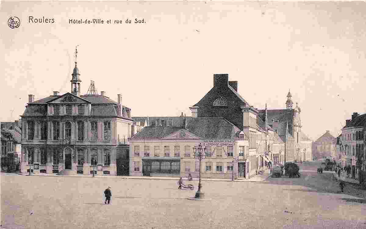 Roulers. Town Hall and South Street, 1915