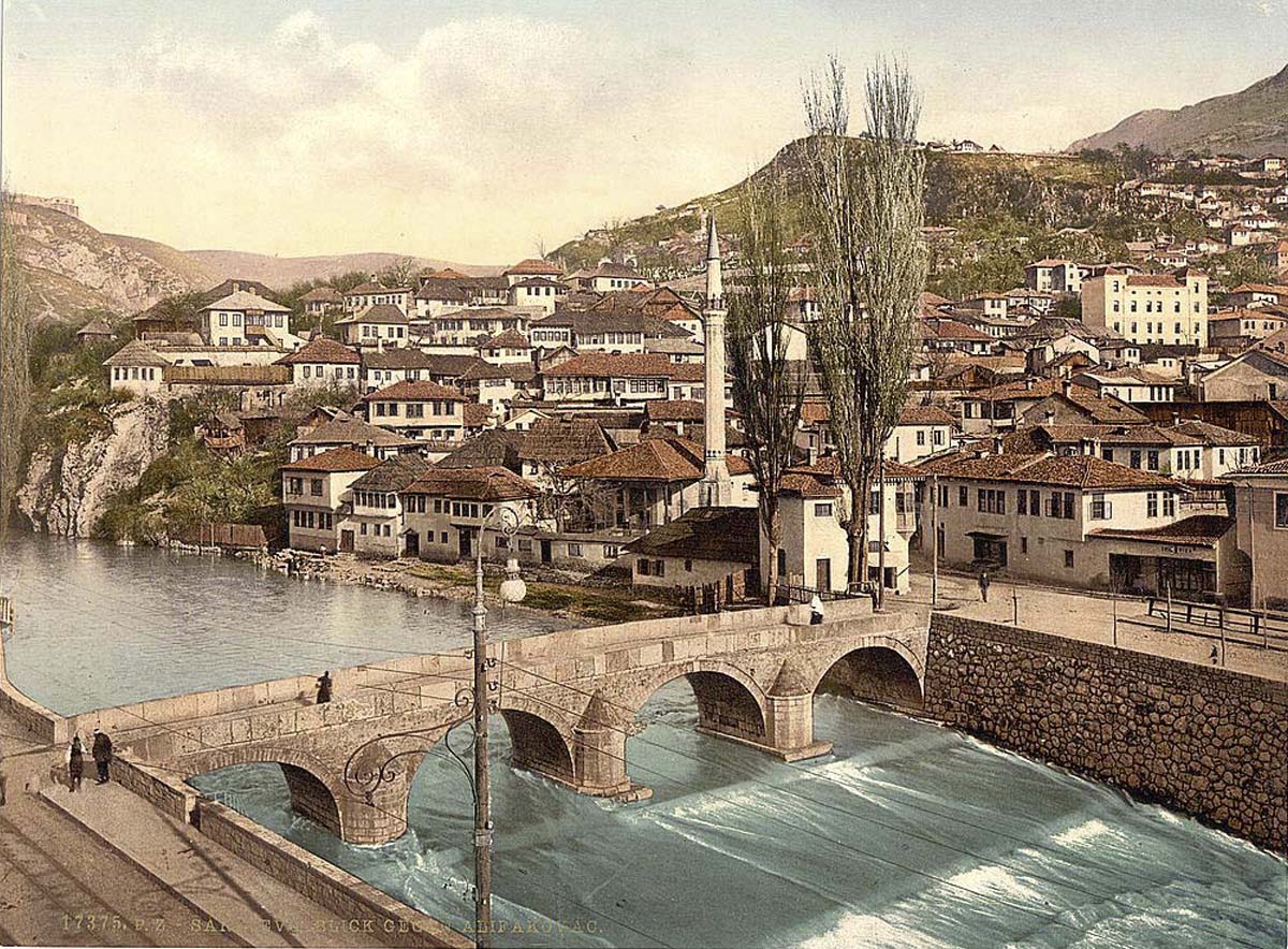 Sarajevo. Panorama of Sarajevo, looking toward Alifakovac, circa 1900