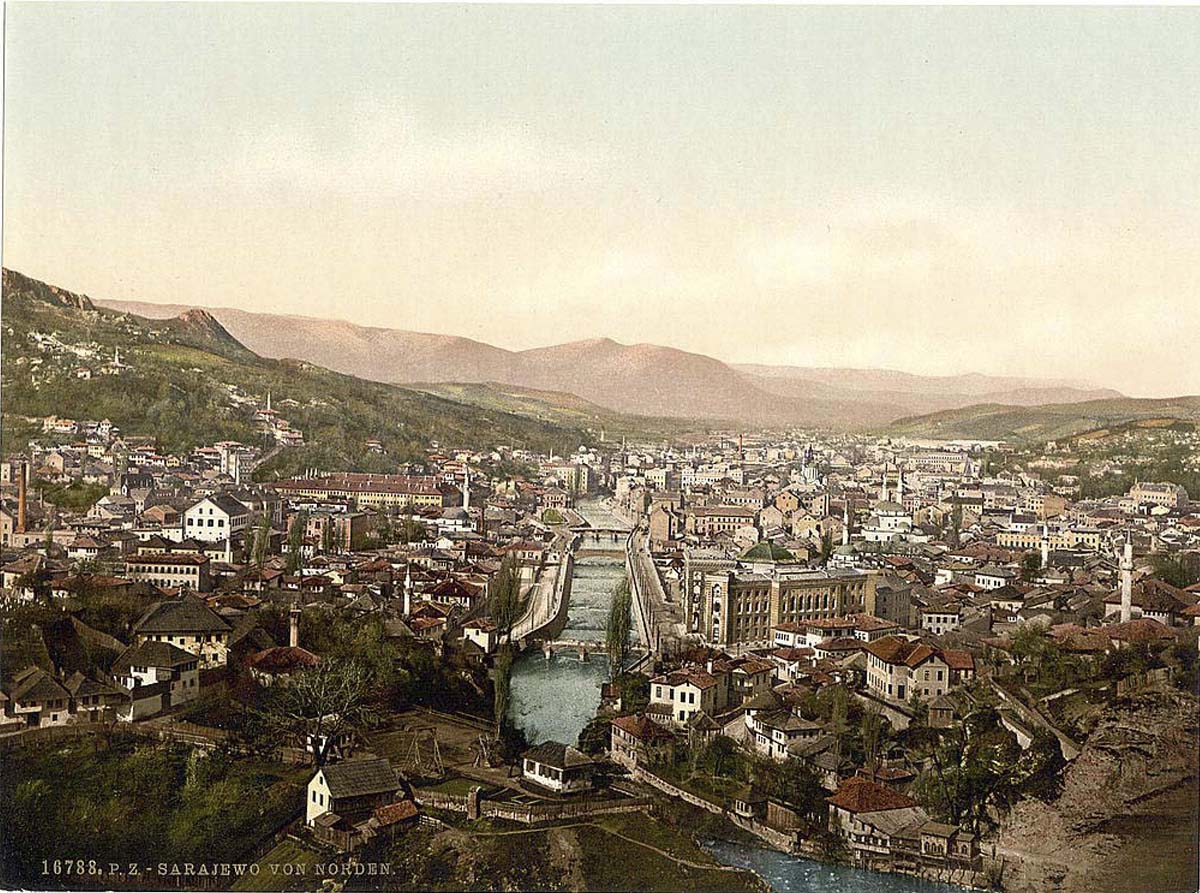 Sarajevo. Panorama of Sarajevo from the north, circa 1900