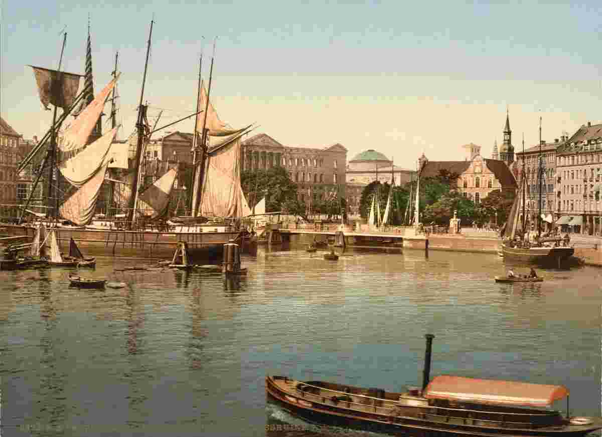 Copenhagen. Port with ruins of the Christianborg Palace, circa 1890
