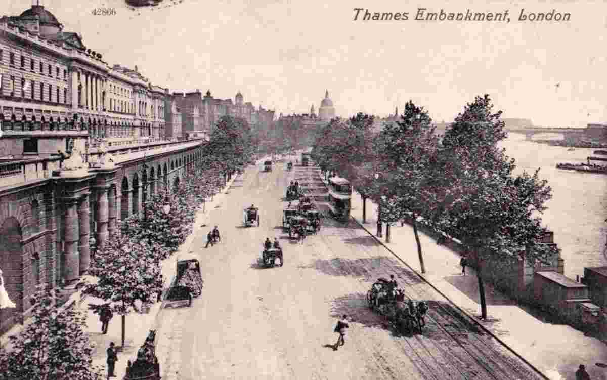 Greater London. Thames embankment, 1909