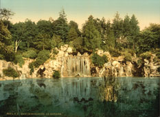 Paris. Bois du Boulogne (or Boulogne), waterfall, circa 1890
