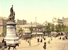 Paris. Street scene and monument, in Clichy Square, circa 1890