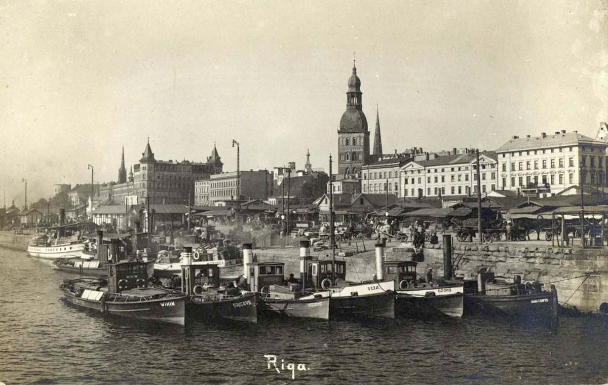 Riga. Daugava embankment and Domsky cathedral, 1900