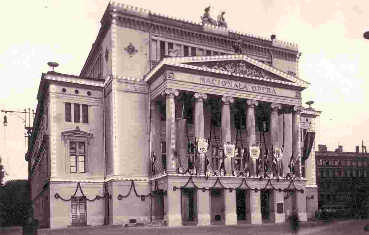 Riga. Evening view by Latvian National Opera, circa 1930