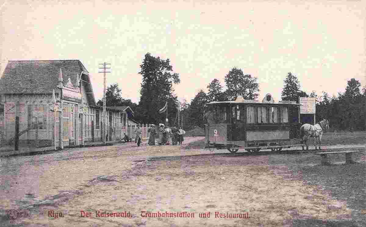 Riga. Royal forest - Restaurant and Horse tram (konka) station, between 1900 and 1904