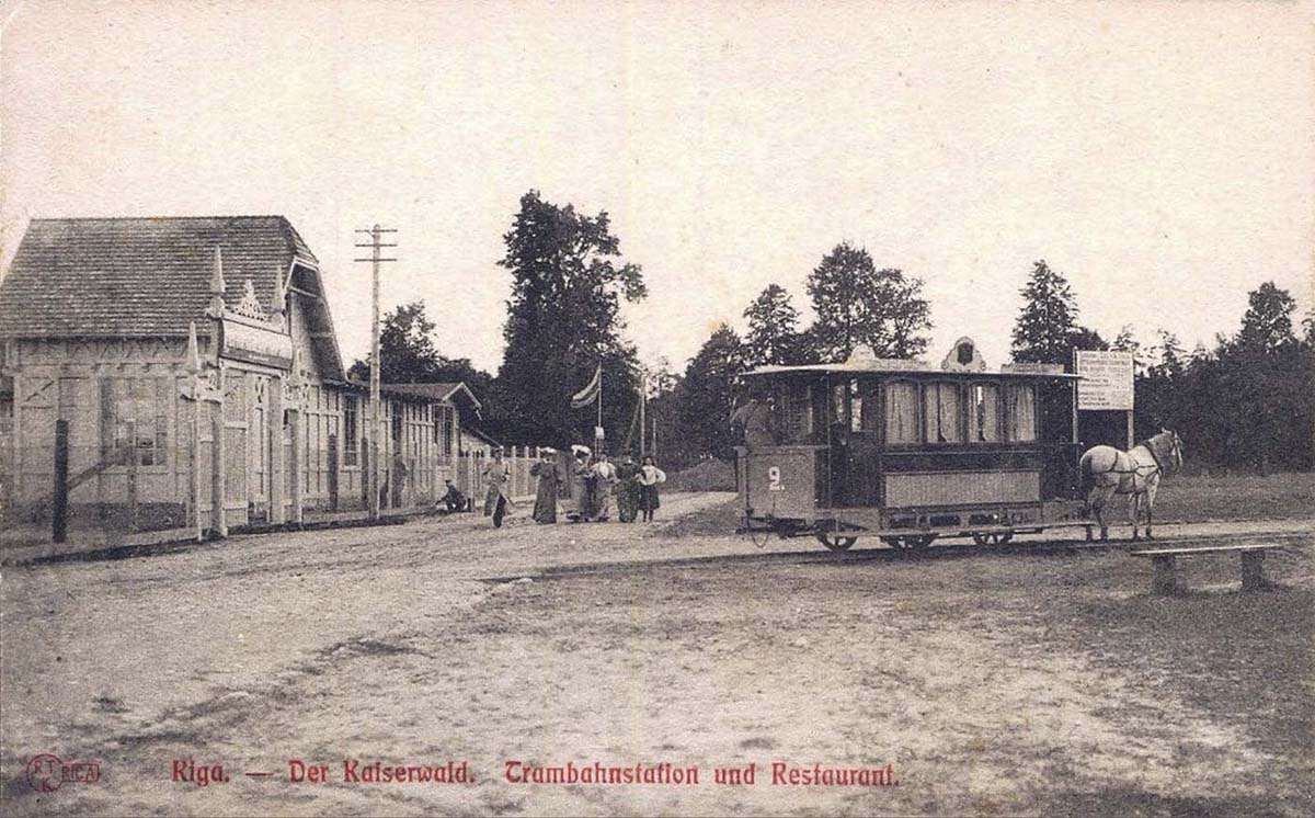 Riga. Royal forest - Restaurant and Horse tram (konka) station, between 1900 and 1904