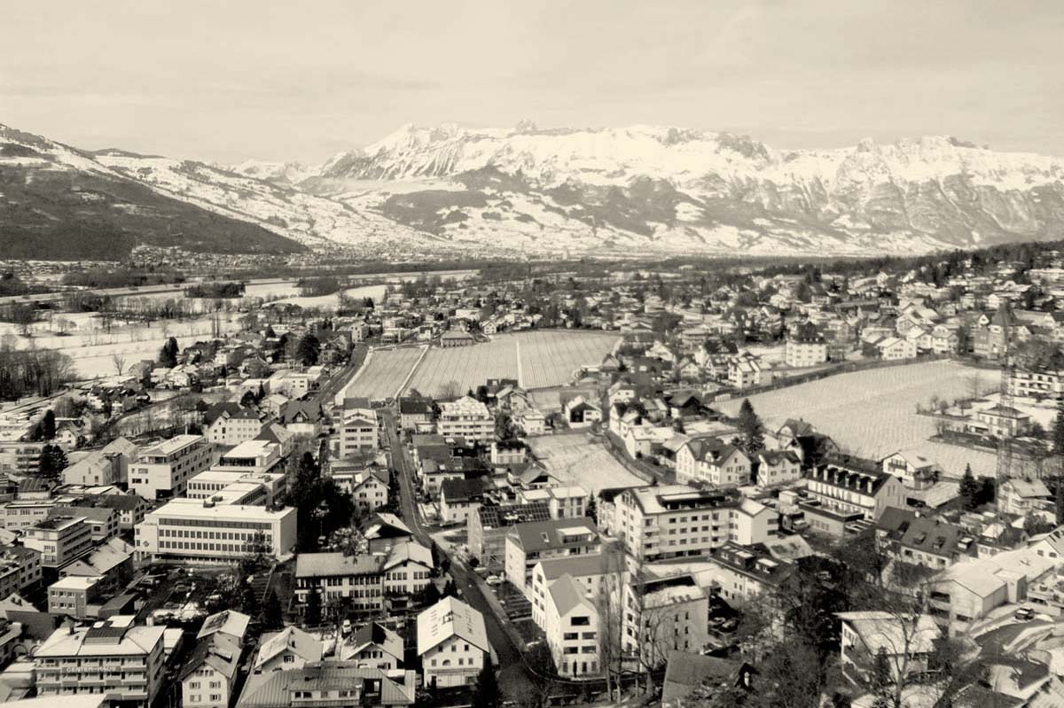 Vaduz. Panorama of the city and Rhine valley