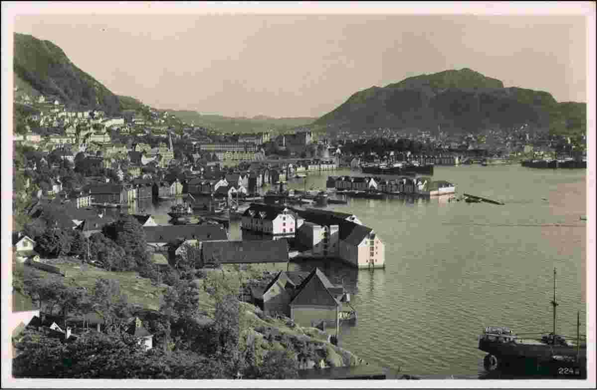 Bergen. Panorama of the city, 1930