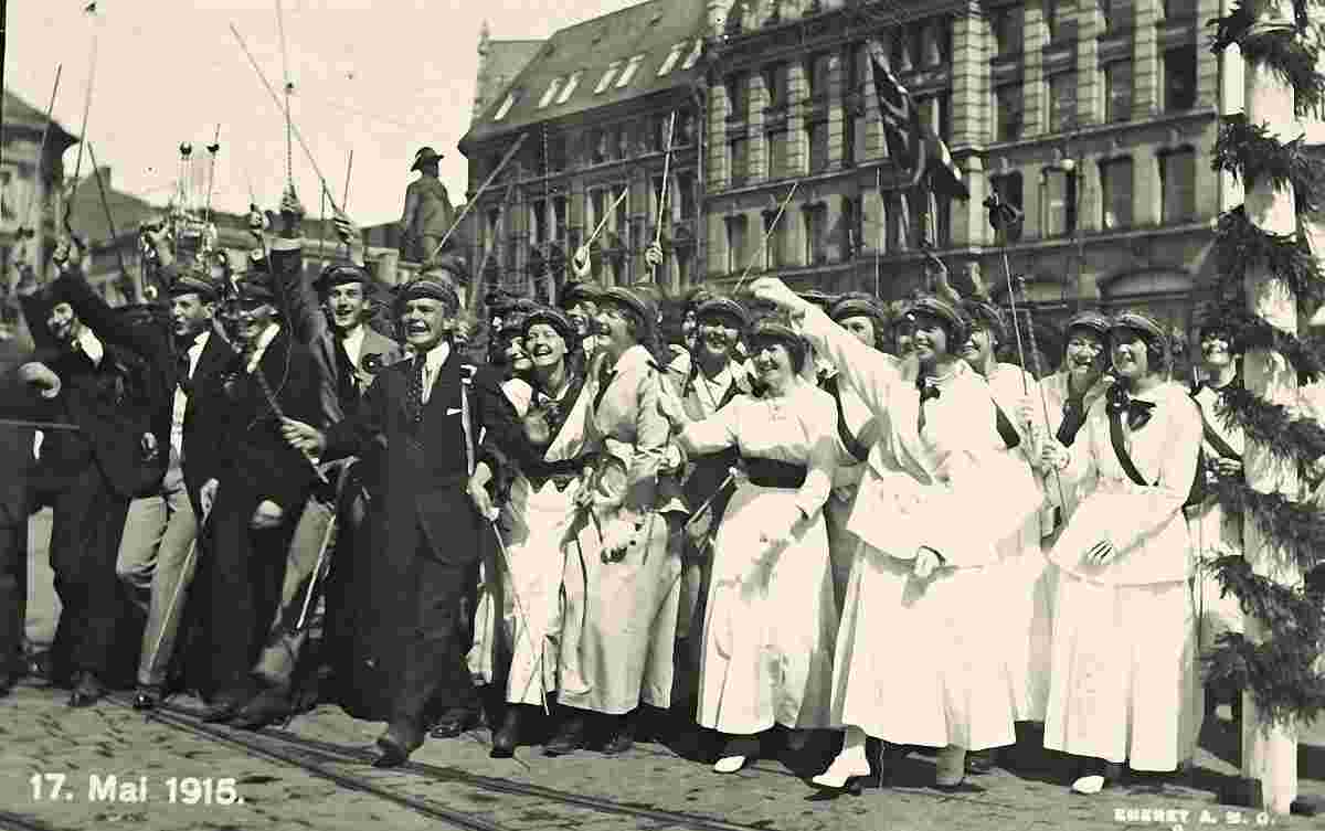 Oslo. Graduates celebrating Norway's national day 17th of May in 1915
