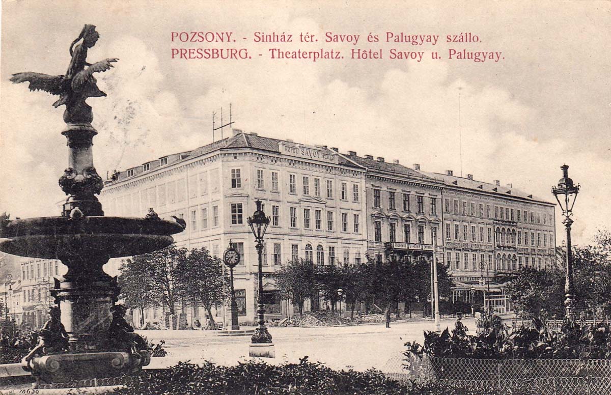 Bratislava. Kossuth-Lajos square, Hotel Savoy and Palugyay