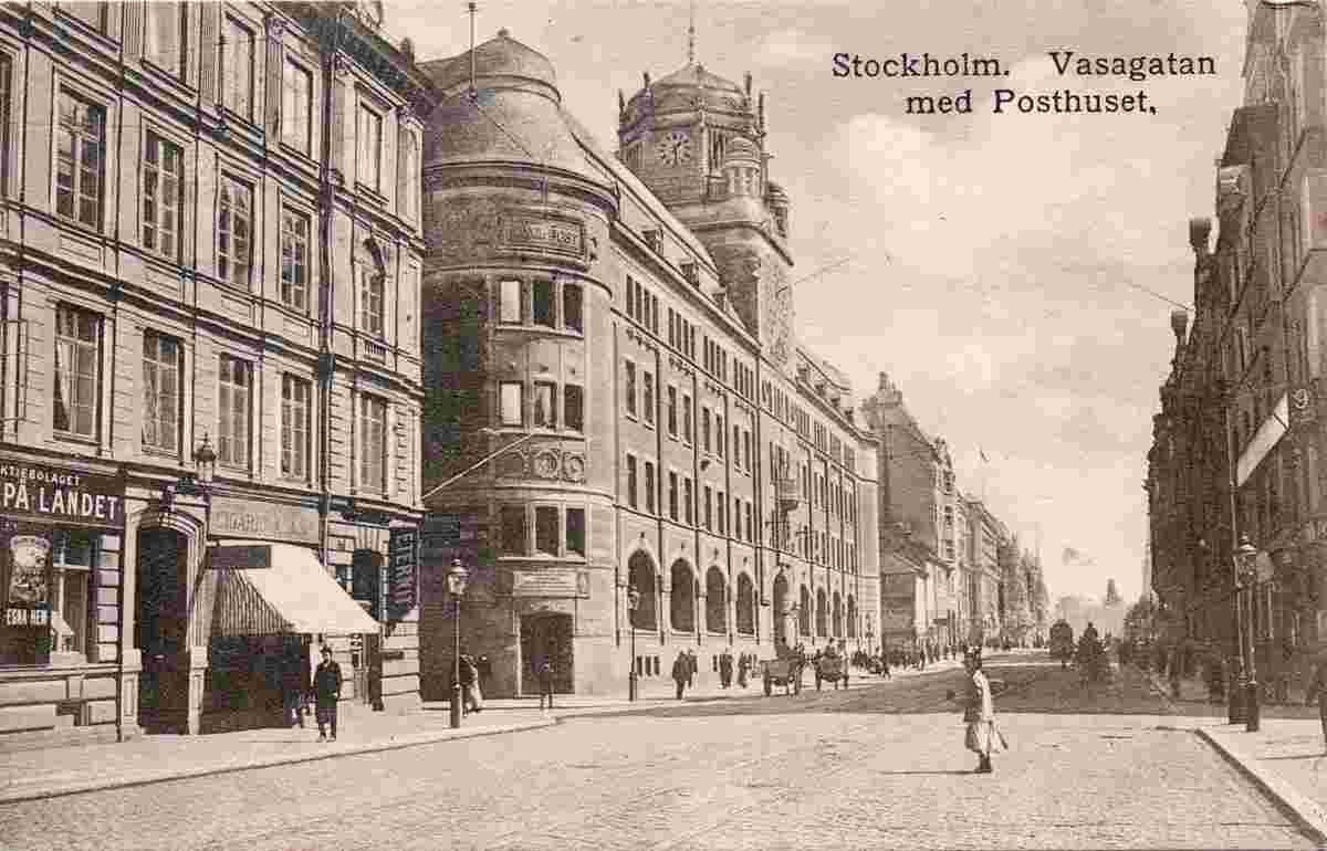 Stockholm. Vasagatan med Posthuset - Vasa street with Post, 1916