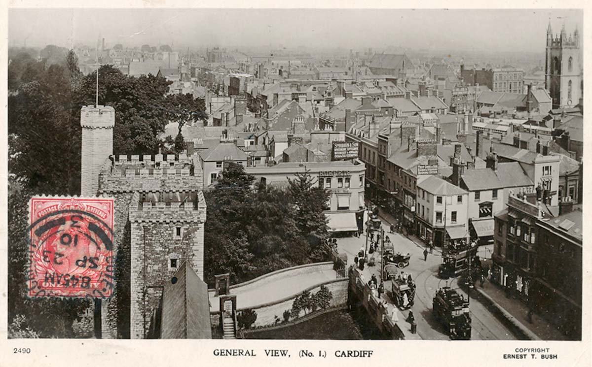 Cardiff. Duke street, view from Castle Tower, 1910
