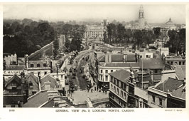 Cardiff. Panorama of the city street, looking north