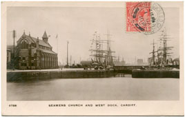 Cardiff. Seamen's Church and West Dock, 1915
