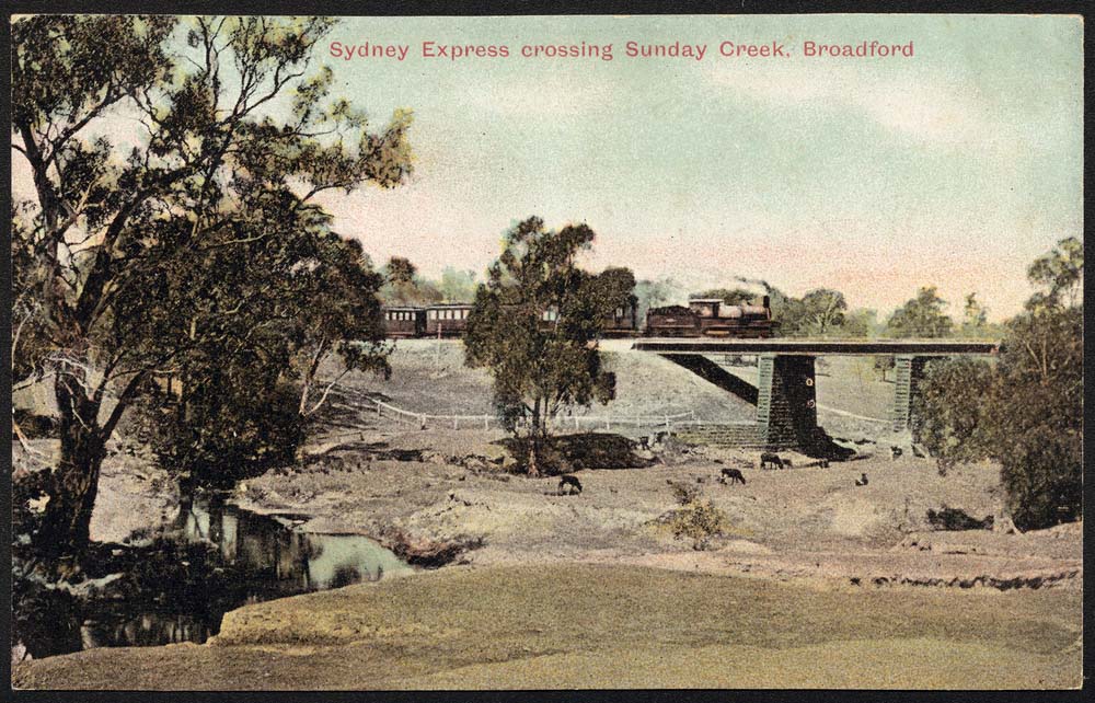 Broadford. Sydney Express crossing Sunday Creek, 1906