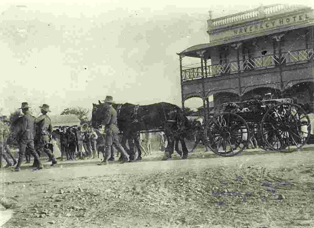 Charters Towers. Funeral cortege passing the Waverley Hotel, circa 1906