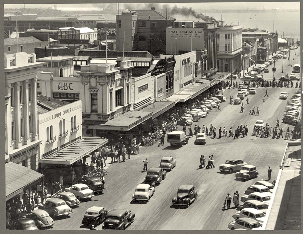 Geelong. Moorabool Street, looking North from Little Malop Street, 1957