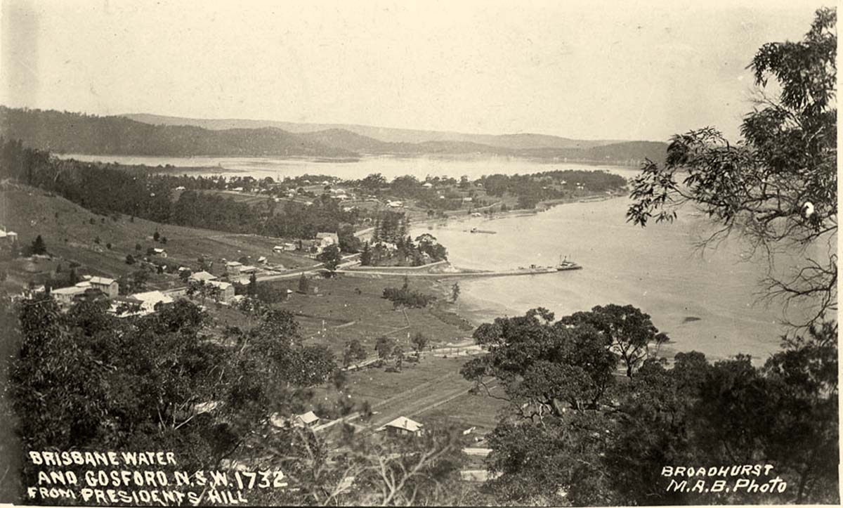 Gosford. Brisbane Water and Gosford, from Presidents Hill, between 1900 and 1927