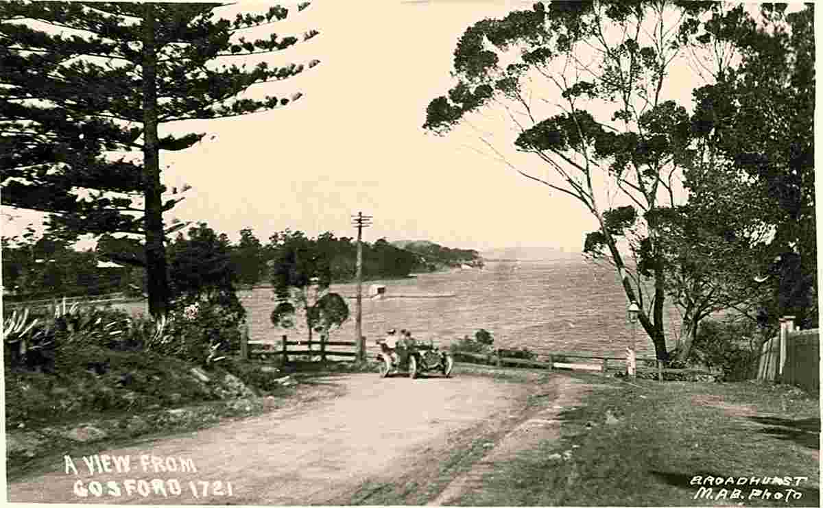 Gosford. Panorama of the road with car