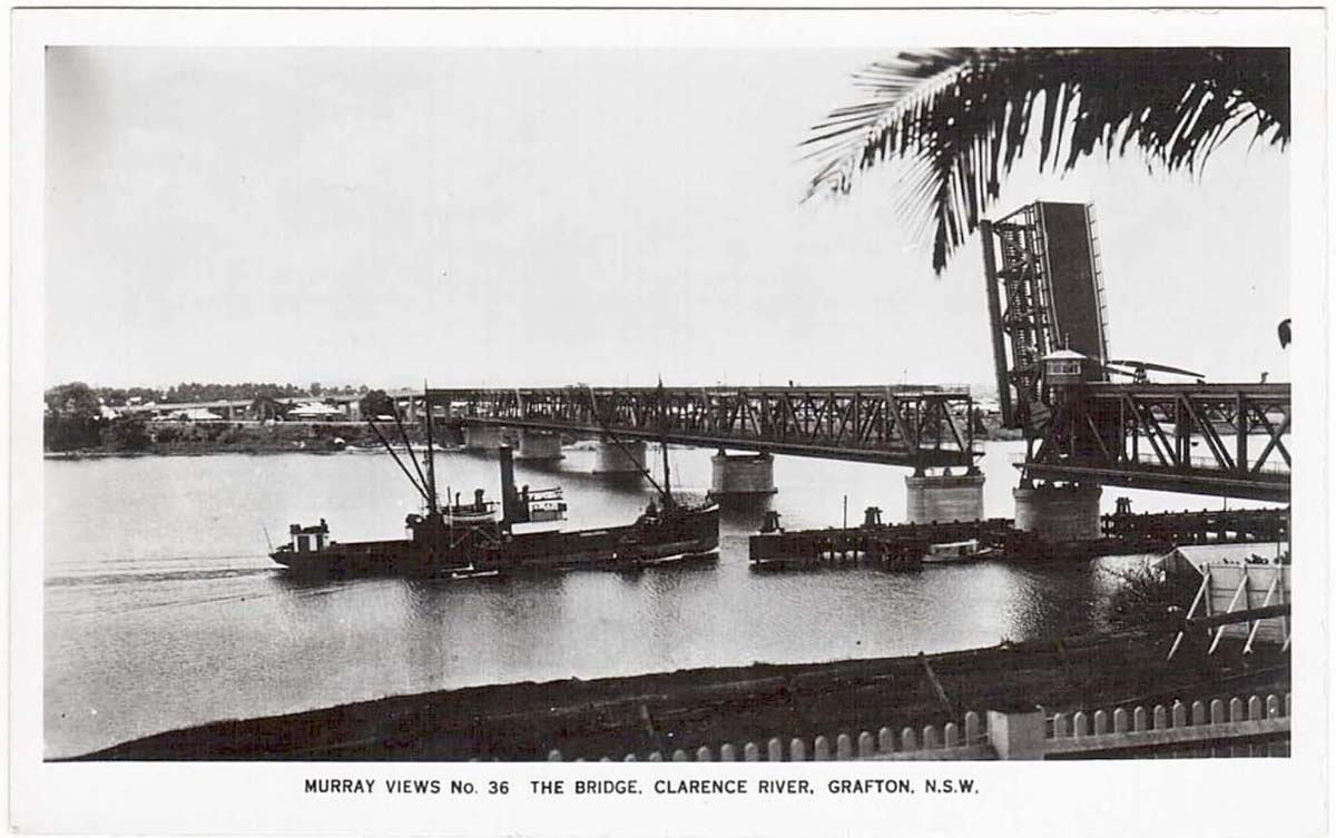Grafton. Clarence River, Bascule Span Road and Rail Bridge, Steamship, between 1940 and 1950