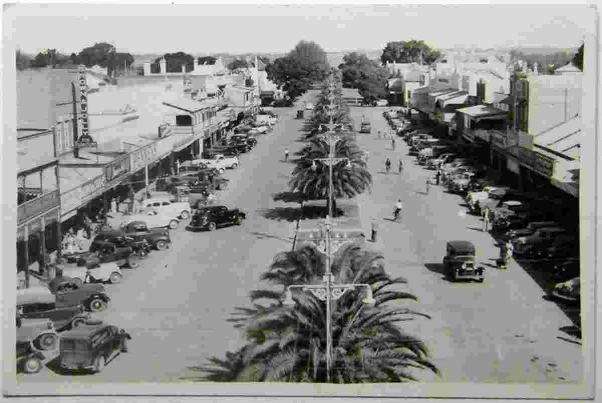 Grafton. Panorama of the city street with cars, circa 1950