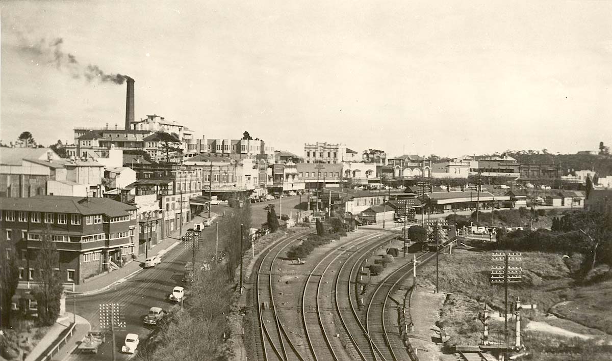Katoomba. Panorama of the town and railway, circa 1950