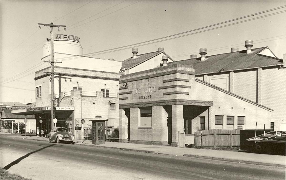 Lake Macquarie. Belmont - Melvic Theatre and Post Office, Pacific Highway, 1953