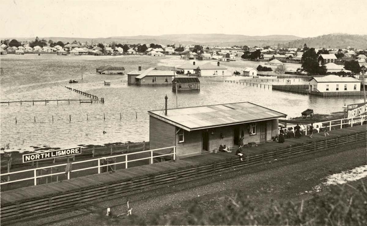 North Lismore station and flooded houses