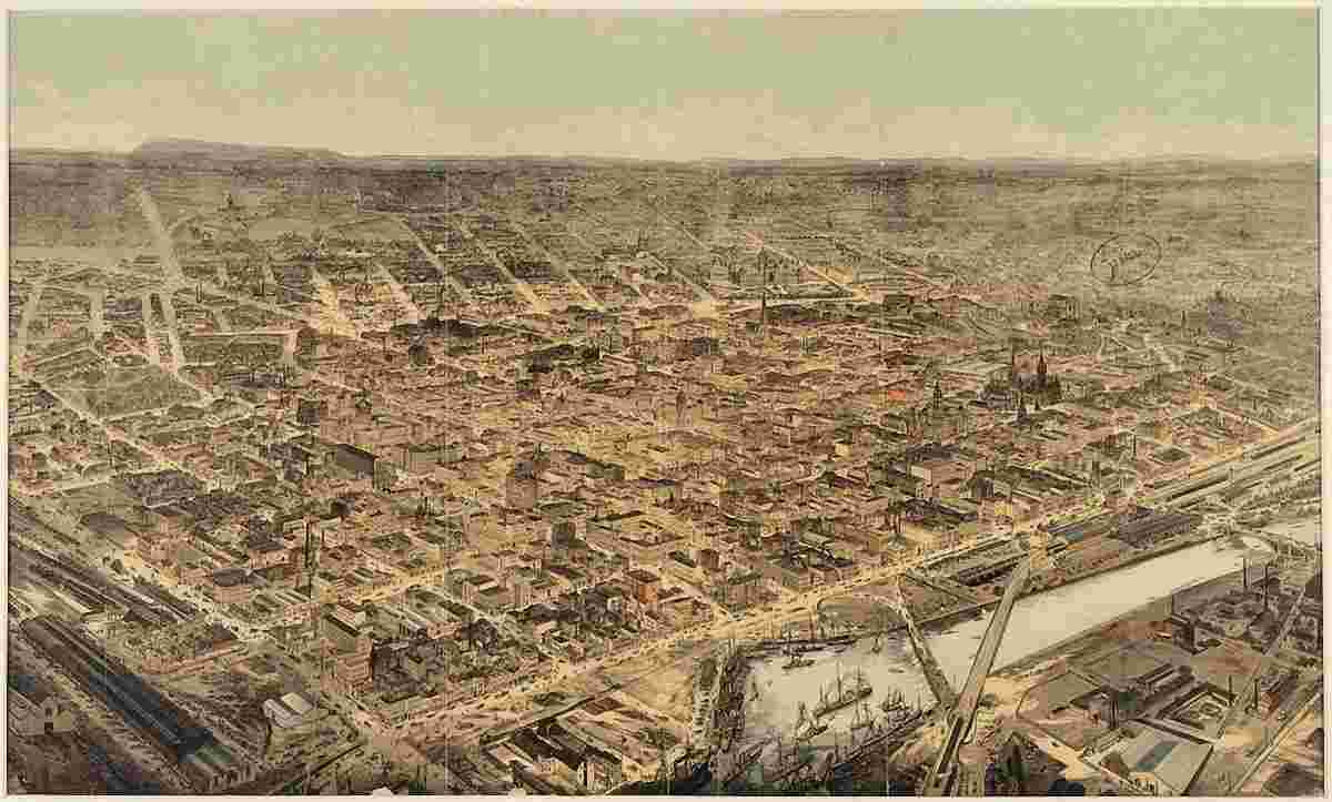 Panorama of Melbourne, engraving