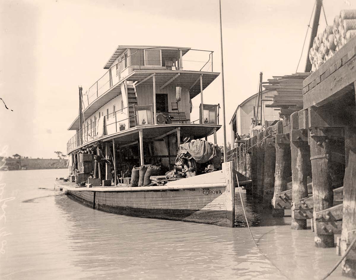 Murray Bridge. The 'Corowa', moored at the Murray Bridge wharf, circa 1900