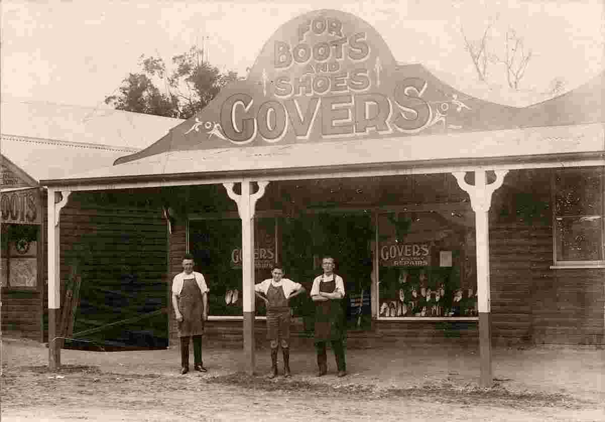 Nambour. Workers standing outside Govers Boot & Shoe Store, 1923