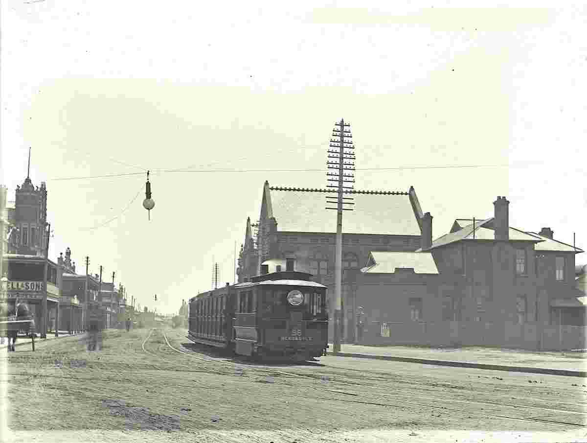 Newcastle. Tram on streets Newcastle, 1895
