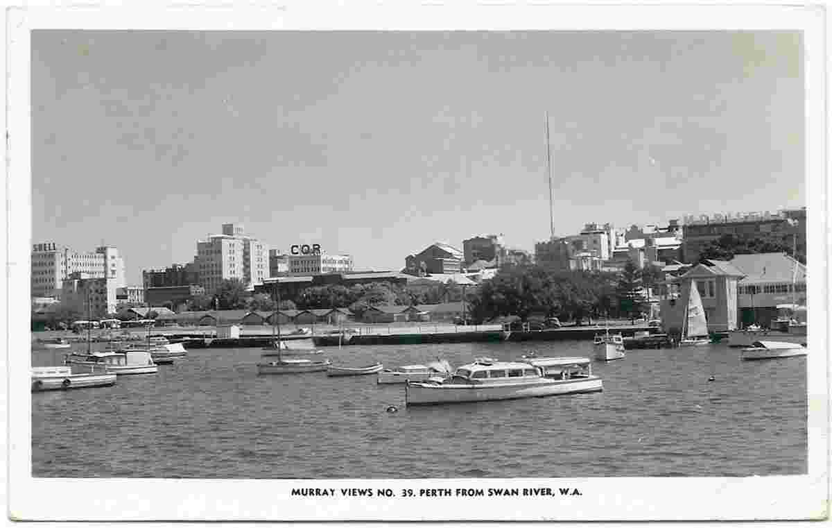 Perth. Panorama of the city from Swan River, 1956