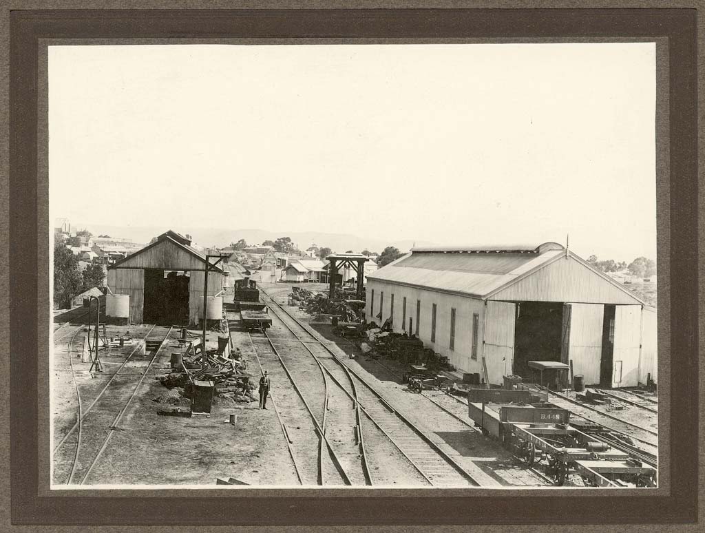 Port Augusta. Railway sheds and workshops for the east west railway, 1916