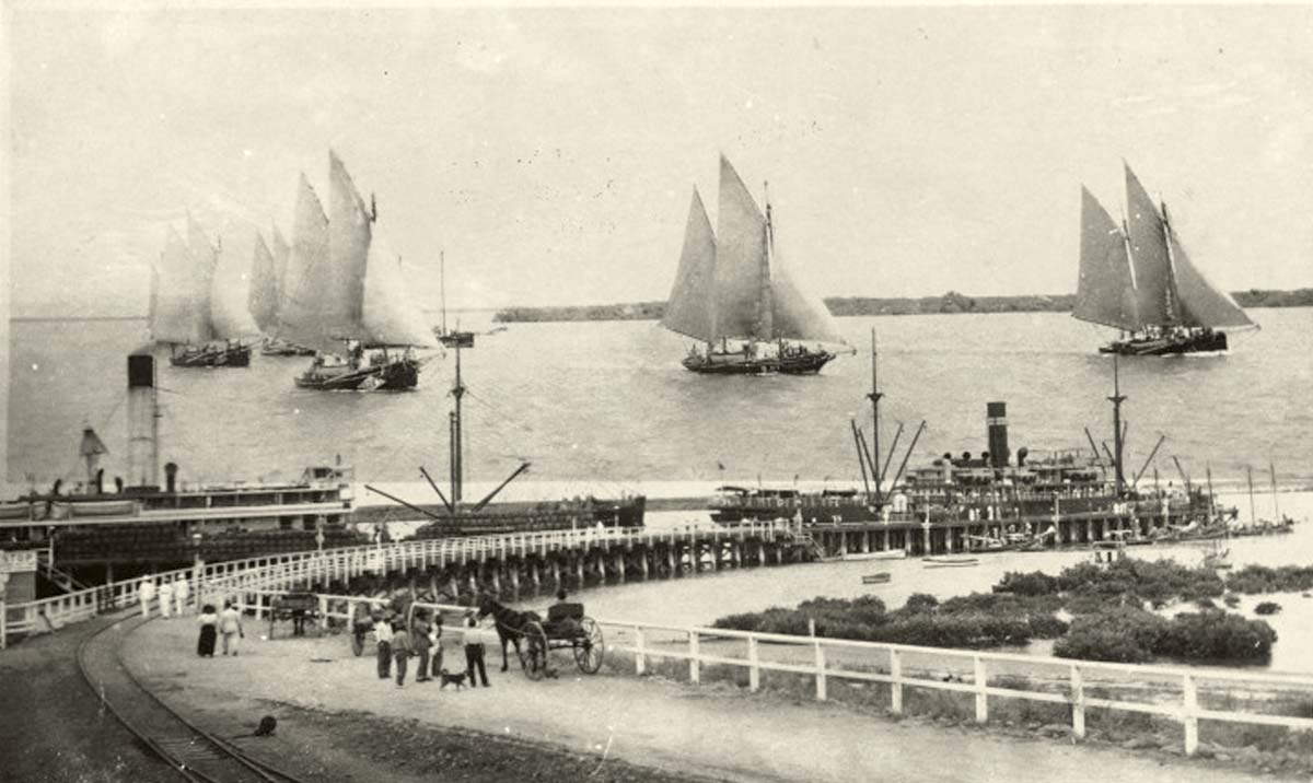Port Hedland. SS Minderoo and SS Charon at Port Hedland Jetty, 1912