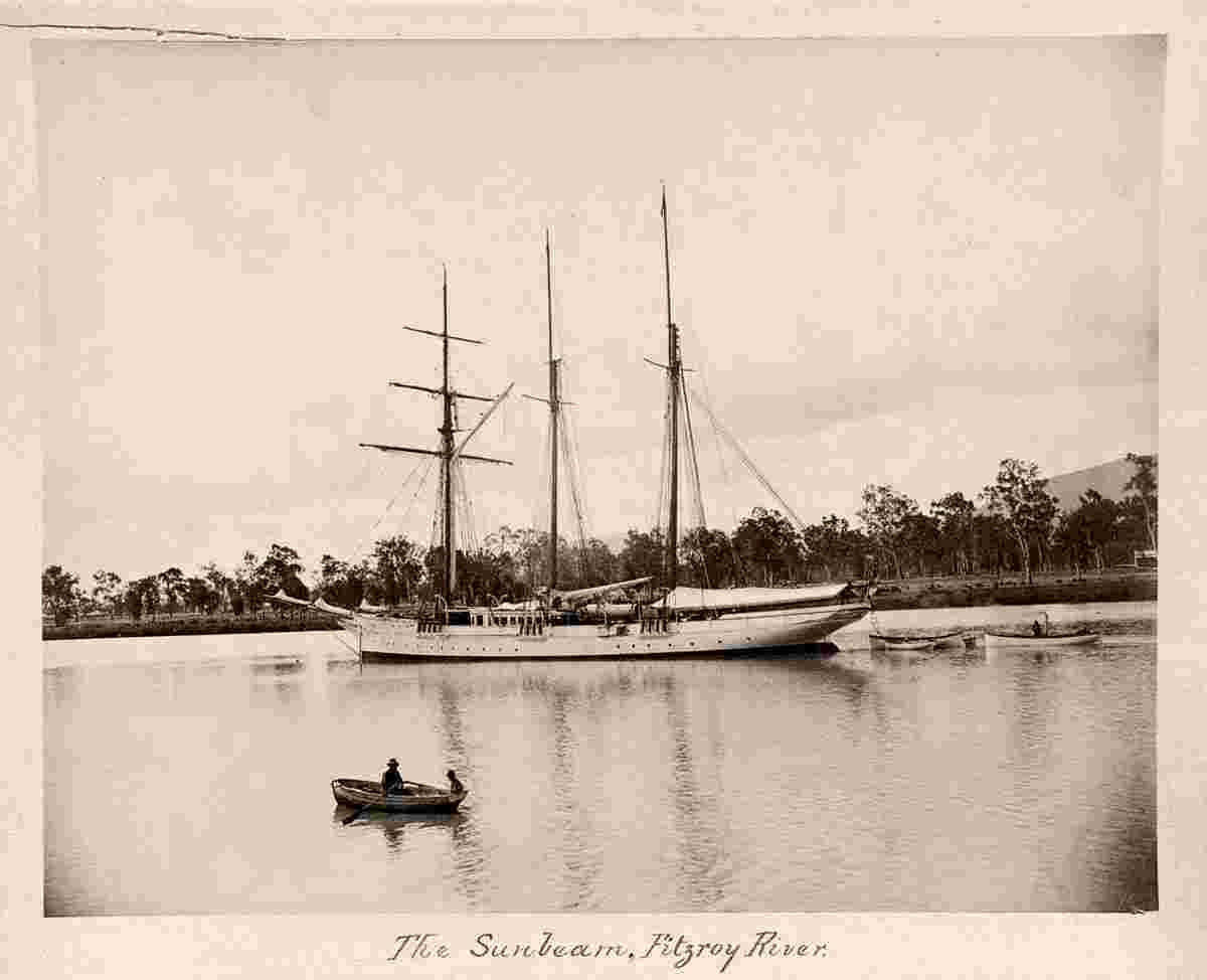 Rockhampton. Sailing ship 'Sunbeam', moored on the Fitzroy River near Rockhampton, 1887