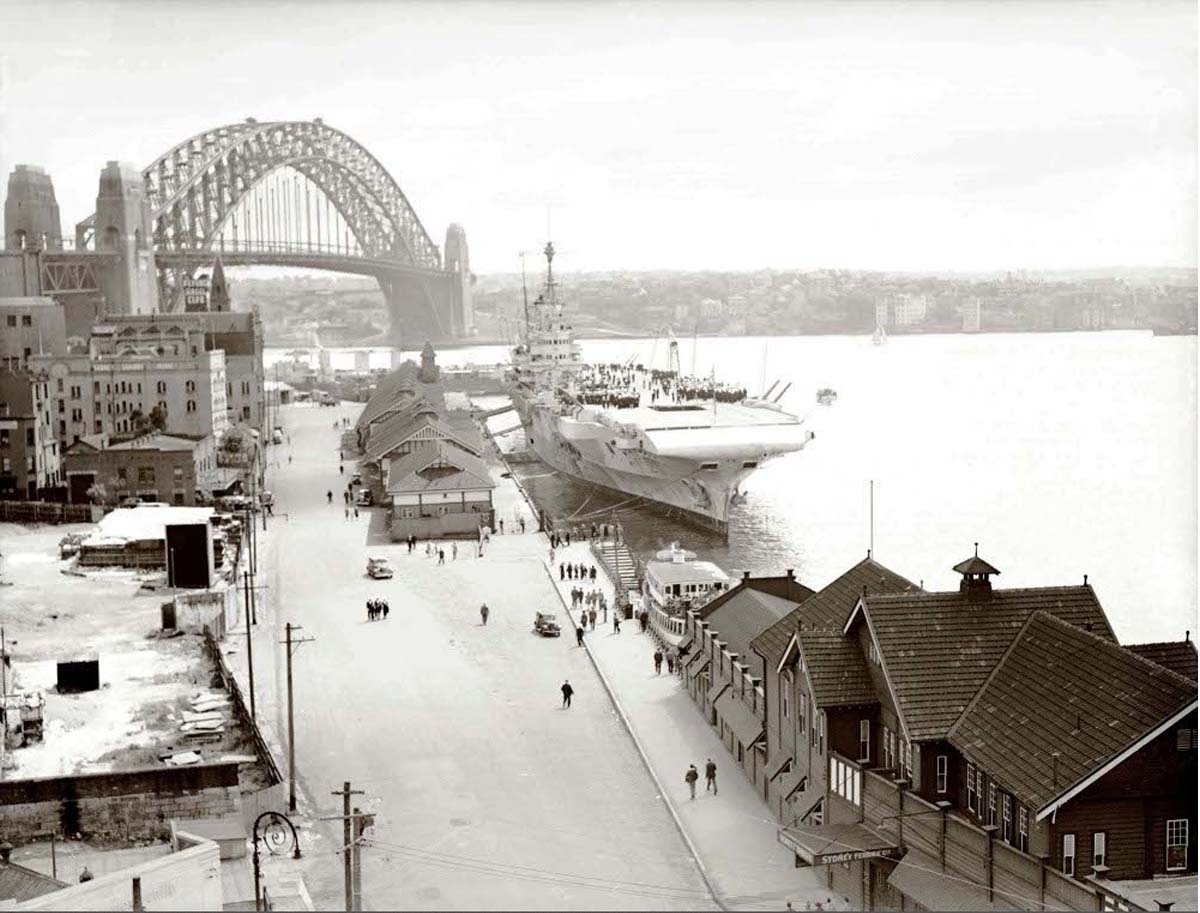 Sydney. Royal Navy H.M.S. Formidable in Circular Quay, 1945