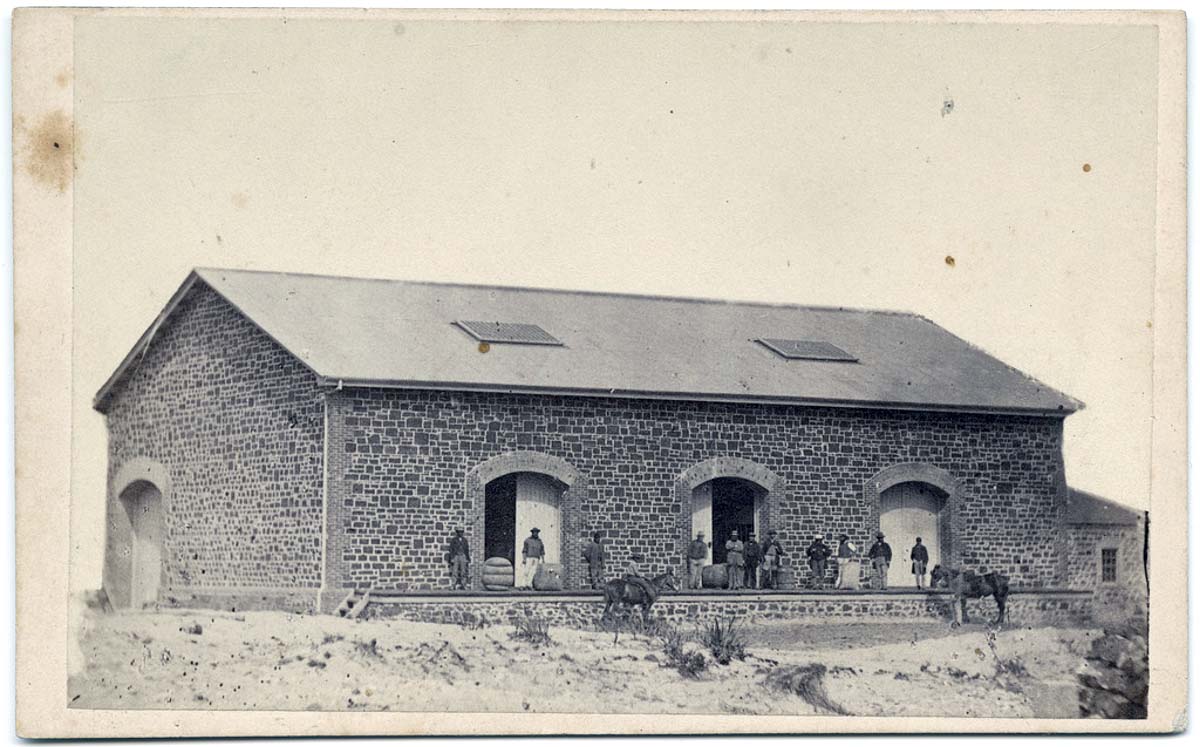 Victor Harbor. Railway goods shed, 1870